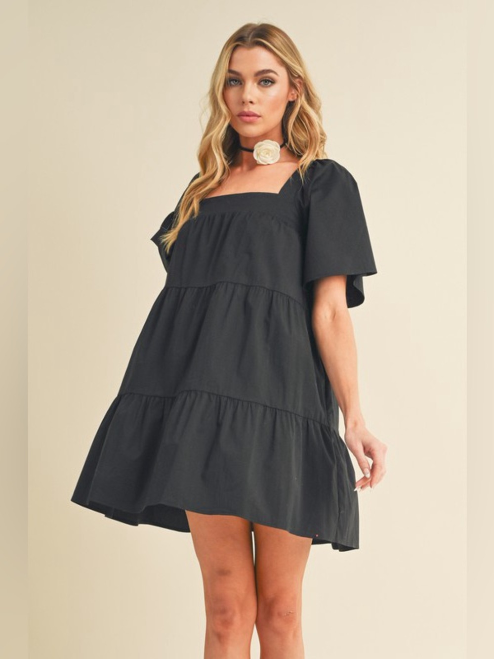 Aemi + Co Square Neck Half Sleeve Tiered Dress